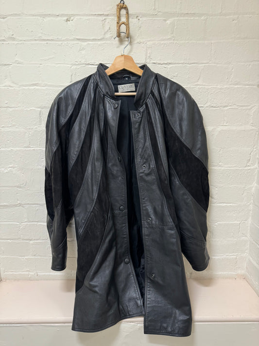 Striped Leather Jacket Black