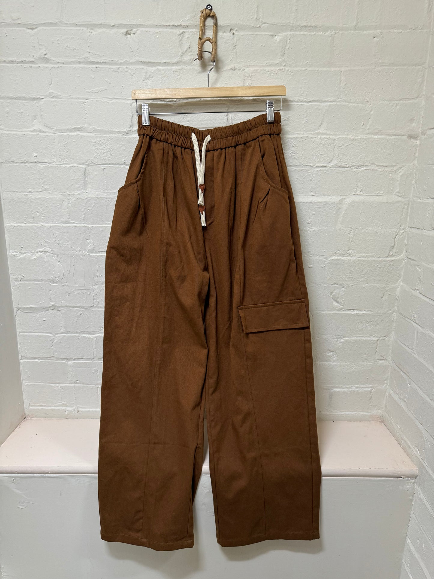 Brown Drawstring Combat Trousers