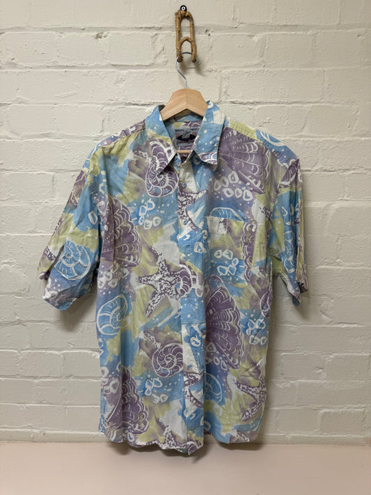 SKY BLUE SHELL PRINT SHIRT