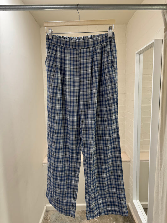 HIGH WASTED CHECK TROUSERS BLUE