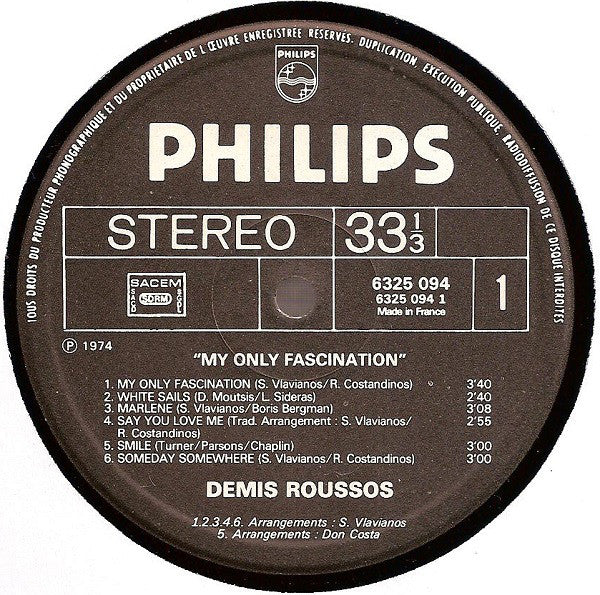 Démis Roussos* : My Only Fascination (LP, Album)