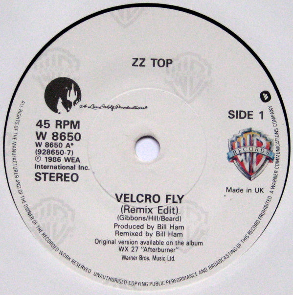 ZZ Top : Velcro Fly (7", Single, Car)