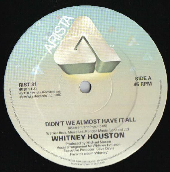 Whitney Houston : Didn't We Almost Have It All (12")